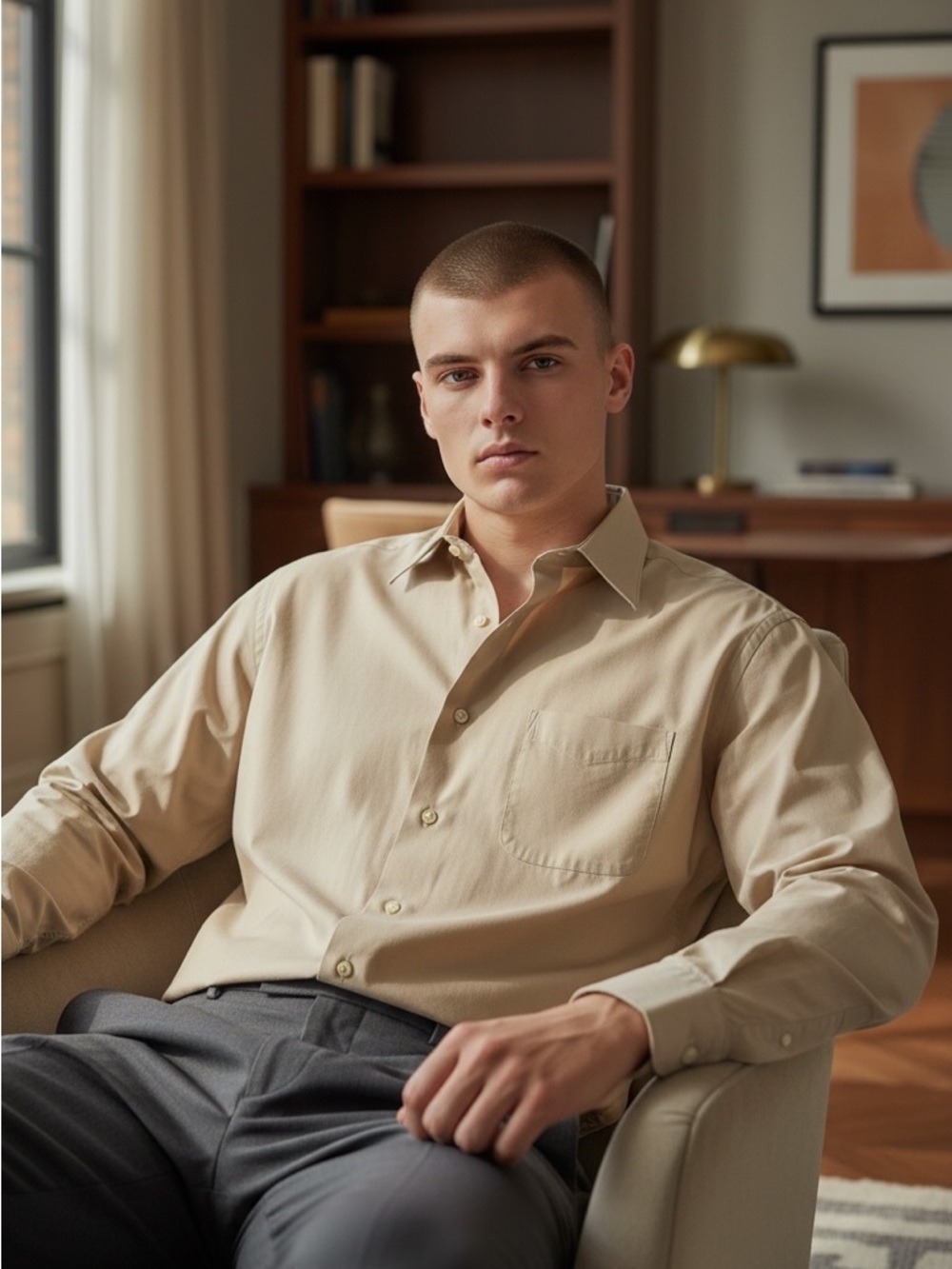 Alexander Julian Classic Luxury Beige Dress Shirt